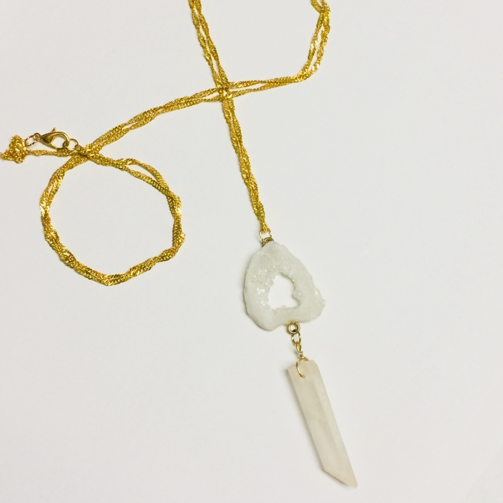 White Ice Stone Geode Necklace